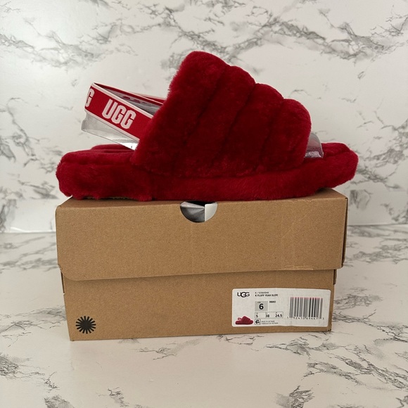 UGG Fluff Yeah Ruby Red Slide Slippers Shoes - Picture 9 of 9